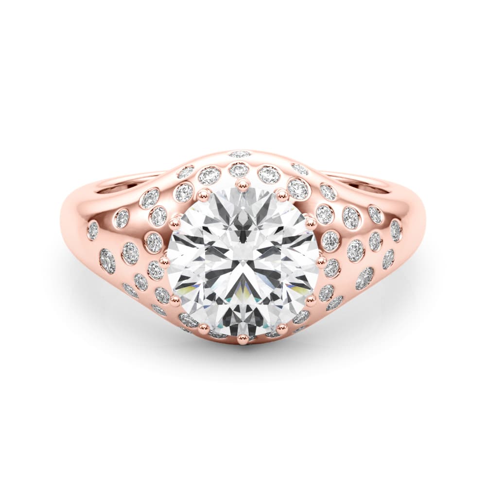 Accented Scattered Round Engagement Ring, style 85484, On hand view in rose gold