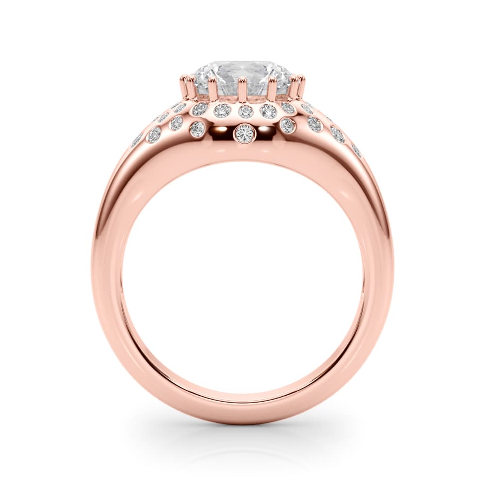 Accented Scattered Round Engagement Ring, style 85484, Side view in rose gold