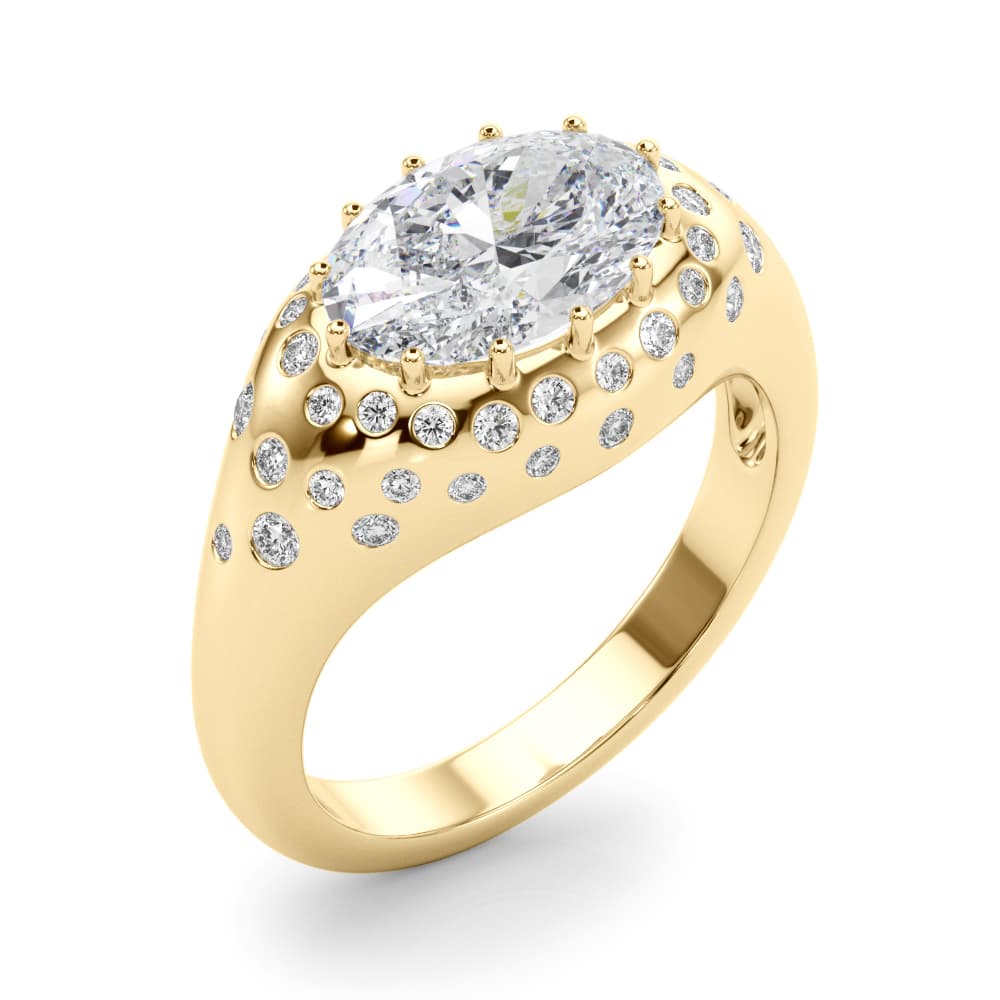 Accented Scattered Oval Engagement Ring, style 85485, Angle view in yellow gold