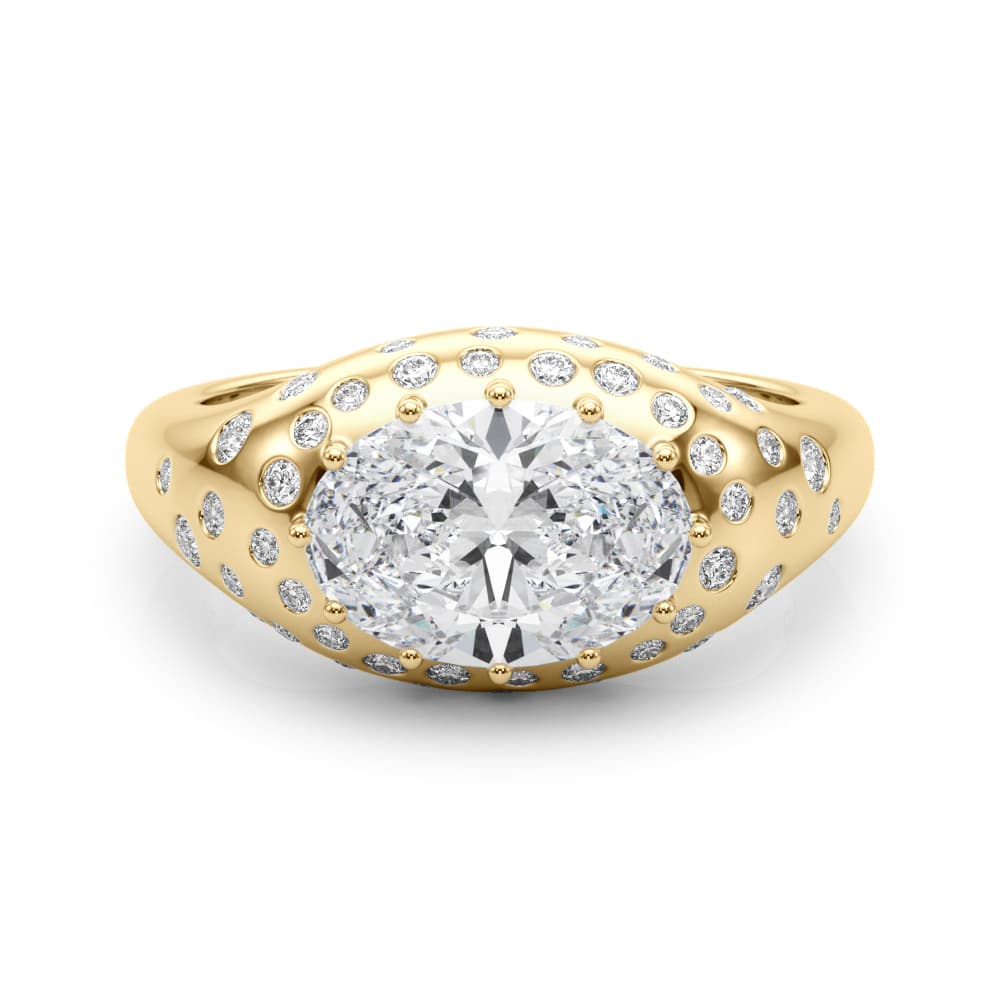 Accented Scattered Oval Engagement Ring, style 85485, On hand view in yellow gold