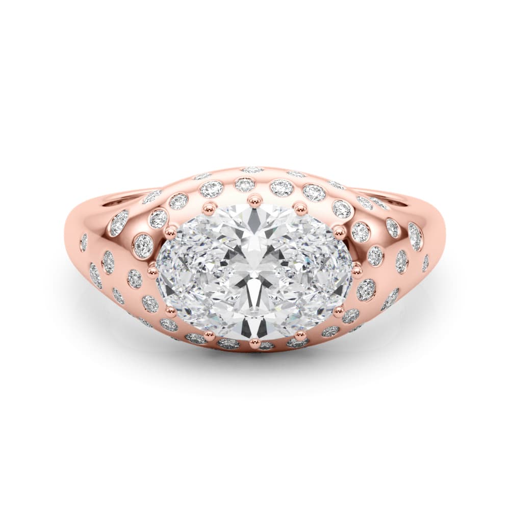 Accented Scattered Oval Engagement Ring, style 85485, On hand view in rose gold