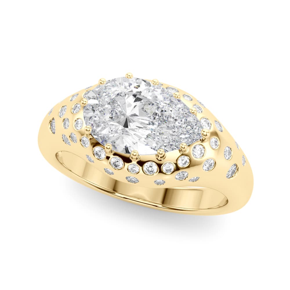 Accented Scattered Pear Engagement Ring, style 85487, Front view in yellow gold