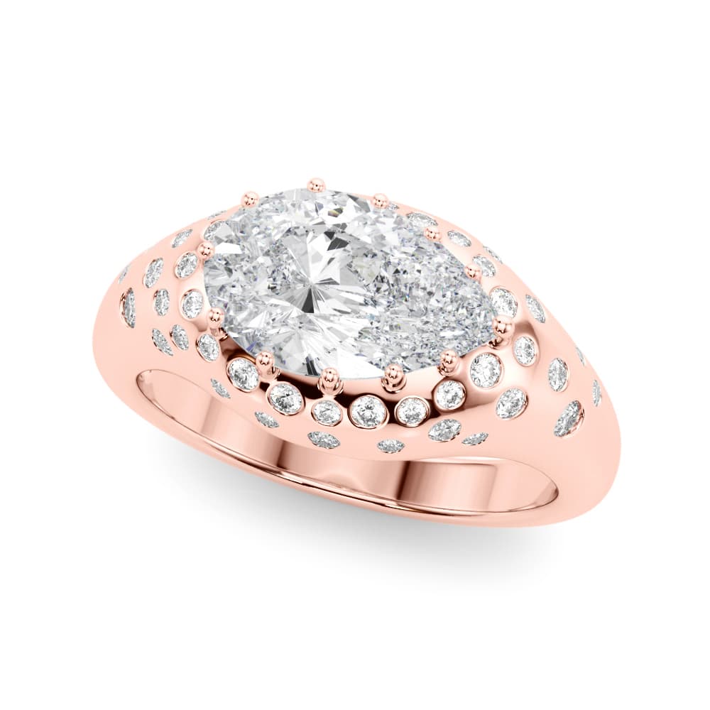 Accented Scattered Pear Engagement Ring, style 85487, Front view in rose gold