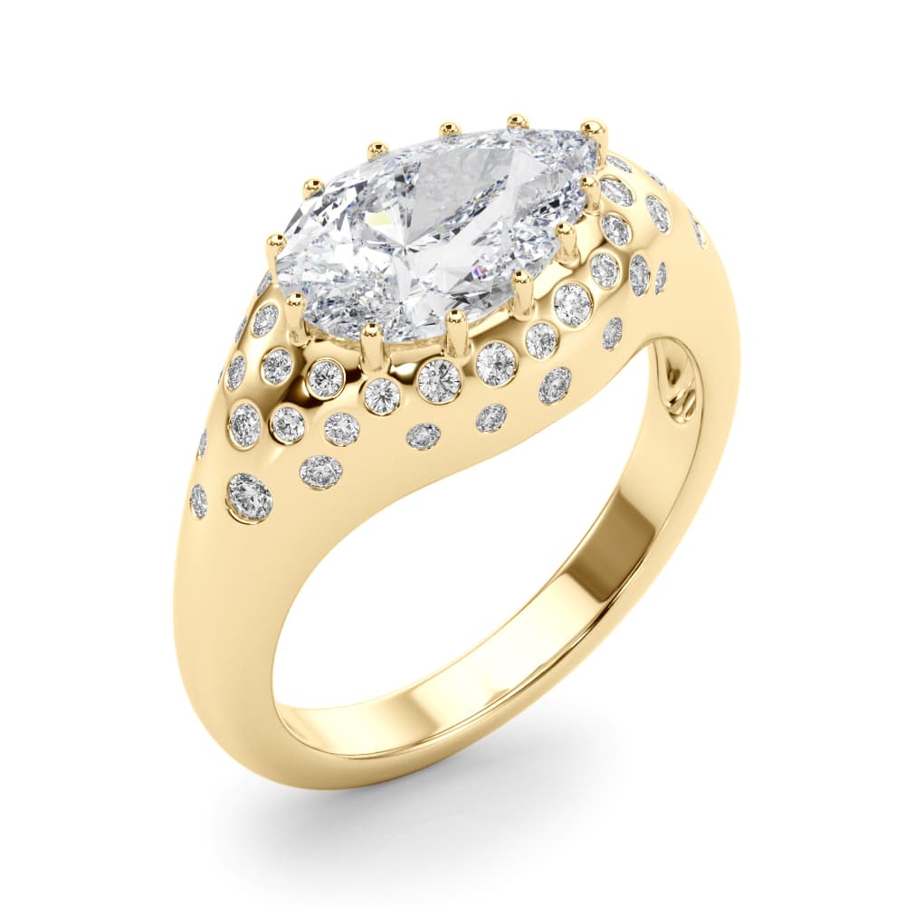 Accented Scattered Pear Engagement Ring, style 85487, Angle view in yellow gold