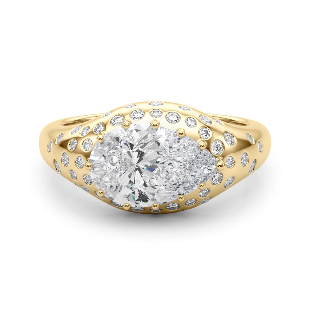 Accented Scattered Pear Engagement Ring, style 85487, On hand view in yellow gold