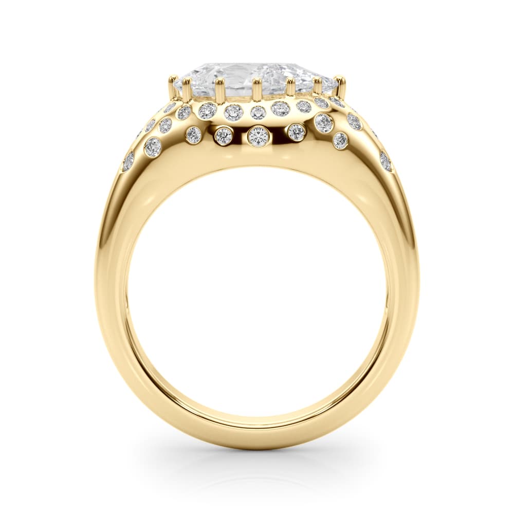 Accented Scattered Pear Engagement Ring, style 85487, Side view in yellow gold