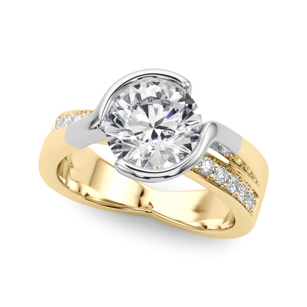 Accented Round Bypass Engagement Ring, style 85488, Front view in yellow gold