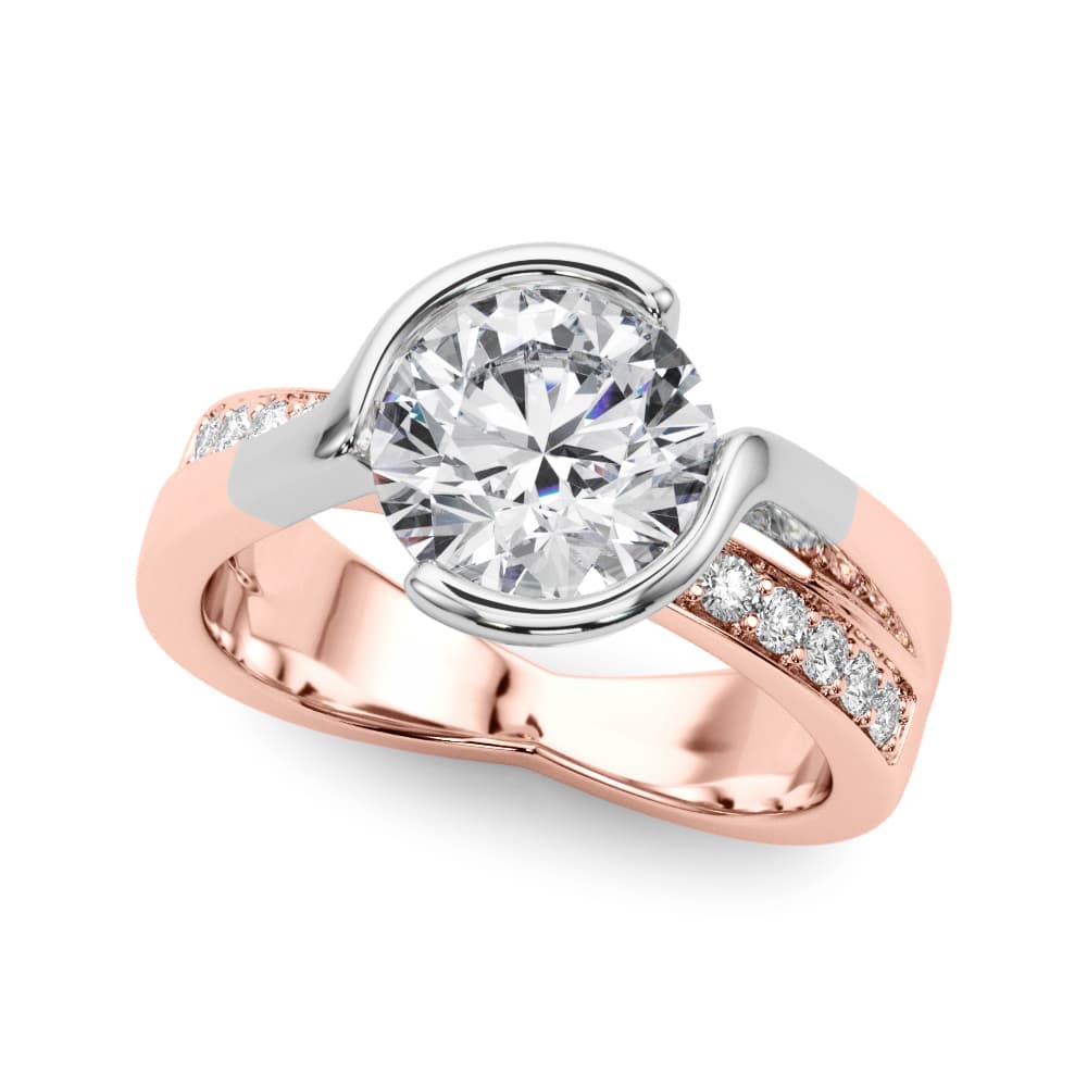 Accented Round Bypass Engagement Ring in Rose gold