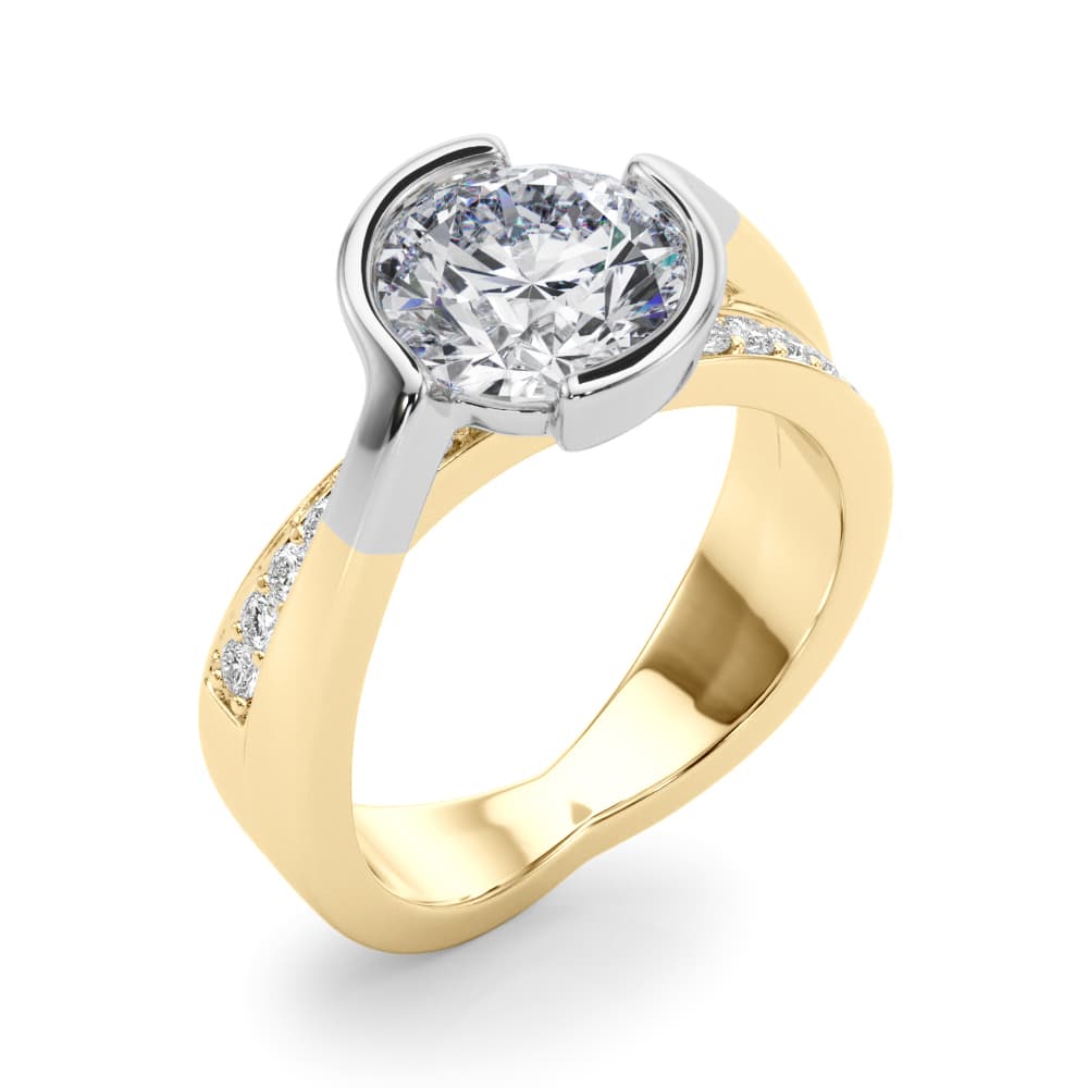 Accented Round Bypass Engagement Ring, style 85488, Angle view in yellow gold