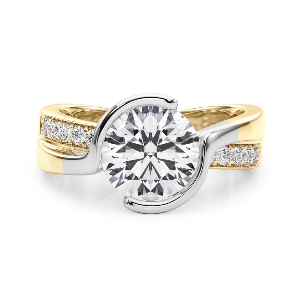 Accented Round Bypass Engagement Ring, style 85488, On hand view in yellow gold