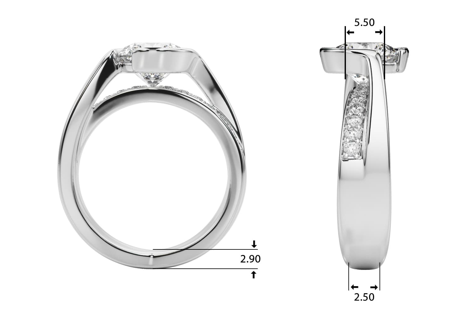 Accented Round Bypass Engagement Ring, style 85488, Top view in white gold or platinum