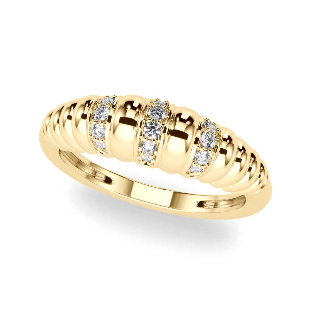 Accented Grooved Dome Fashion Ring (1/8 ct. tw.), Front view in yellow gold
