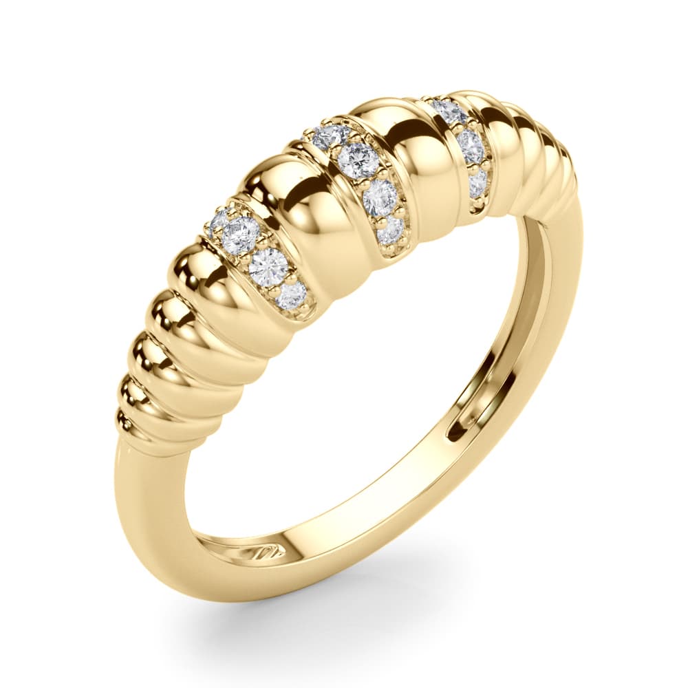 Accented Grooved Dome Fashion Ring (1/8 ct. tw.), Angle view in yellow gold