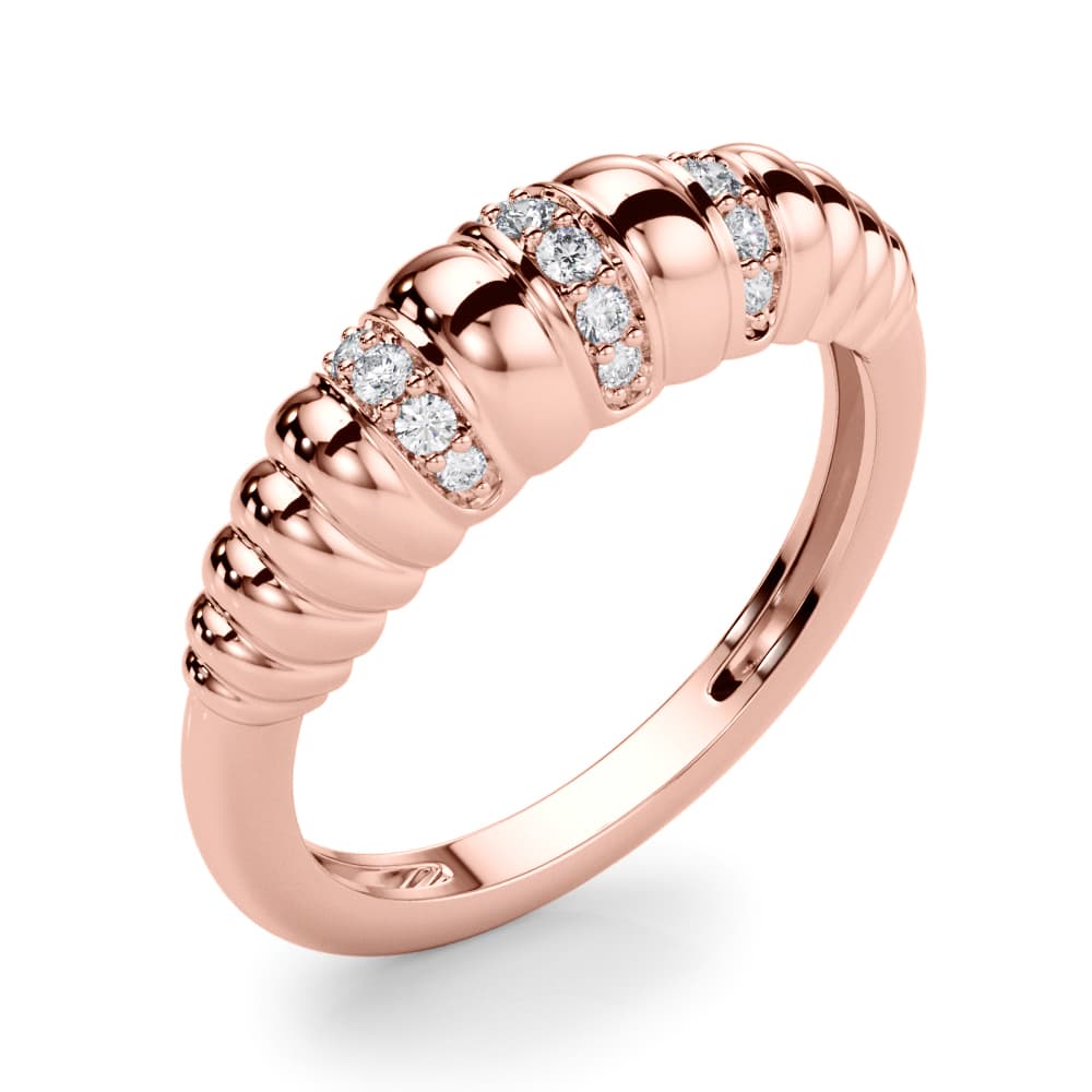 Accented Grooved Dome Fashion Ring (1/8 ct. tw.), Angle view in rose gold