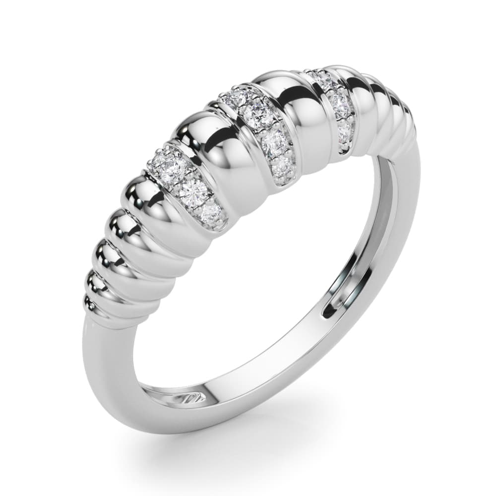Accented Grooved Dome Fashion Ring (1/8 ct. tw.), Angle view in white gold or platinum