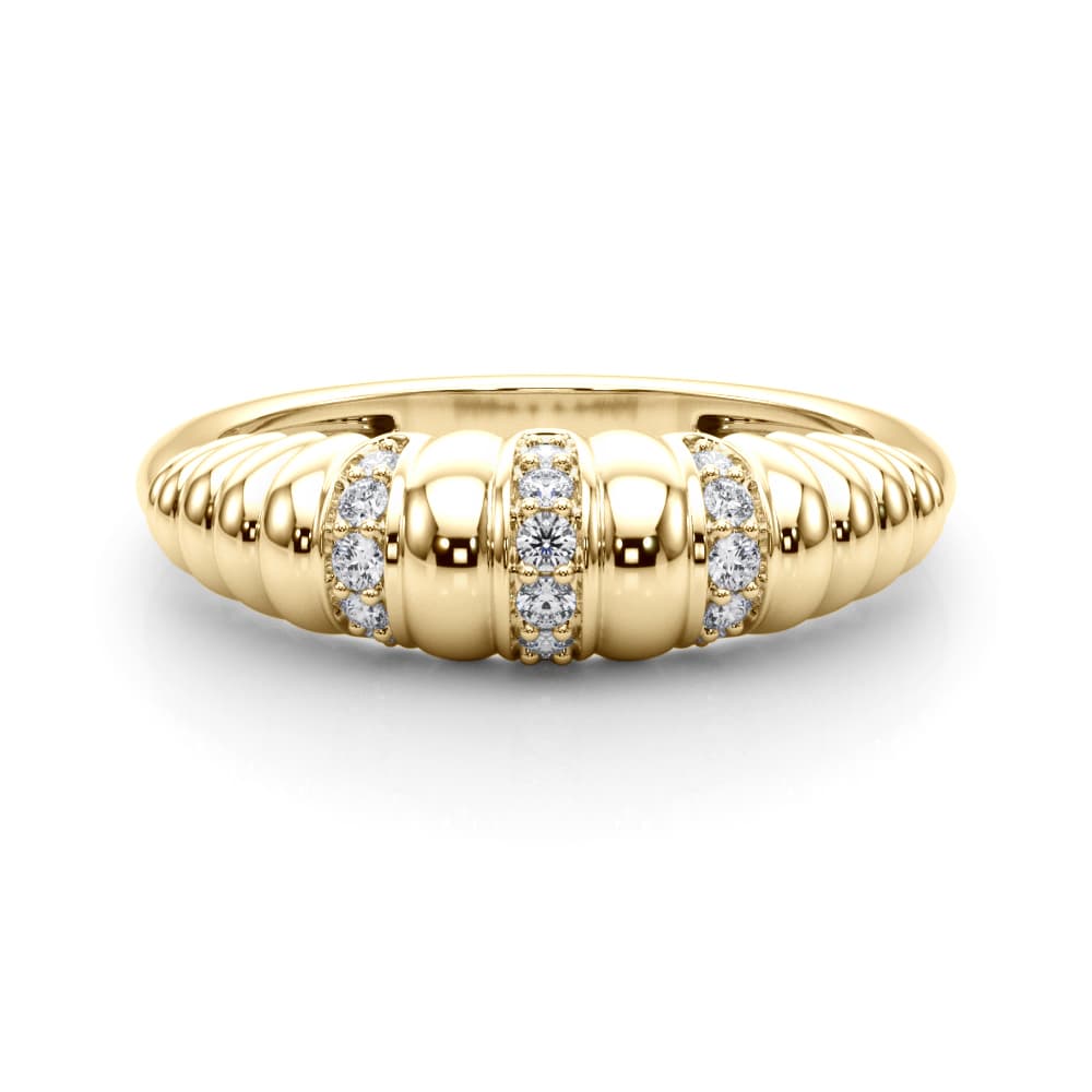 Accented Grooved Dome Fashion Ring (1/8 ct. tw.), On hand view in yellow gold