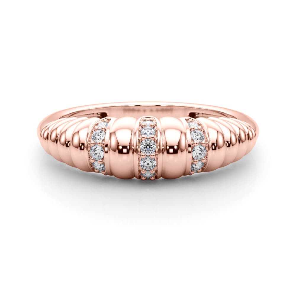 Accented Grooved Dome Fashion Ring (1/8 ct. tw.), On hand view in rose gold