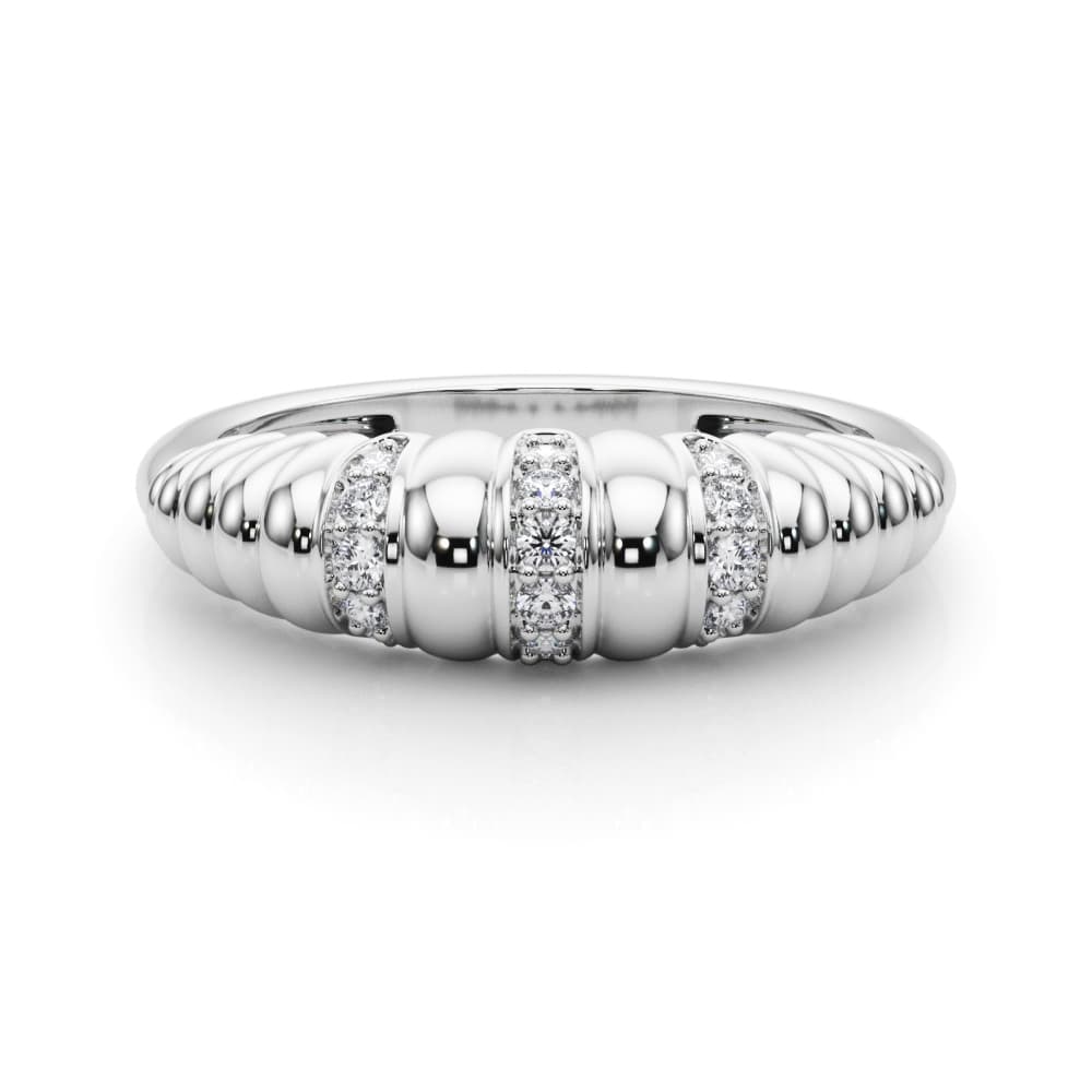 Accented Grooved Dome Fashion Ring (1/8 ct. tw.), On hand view in white gold or platinum