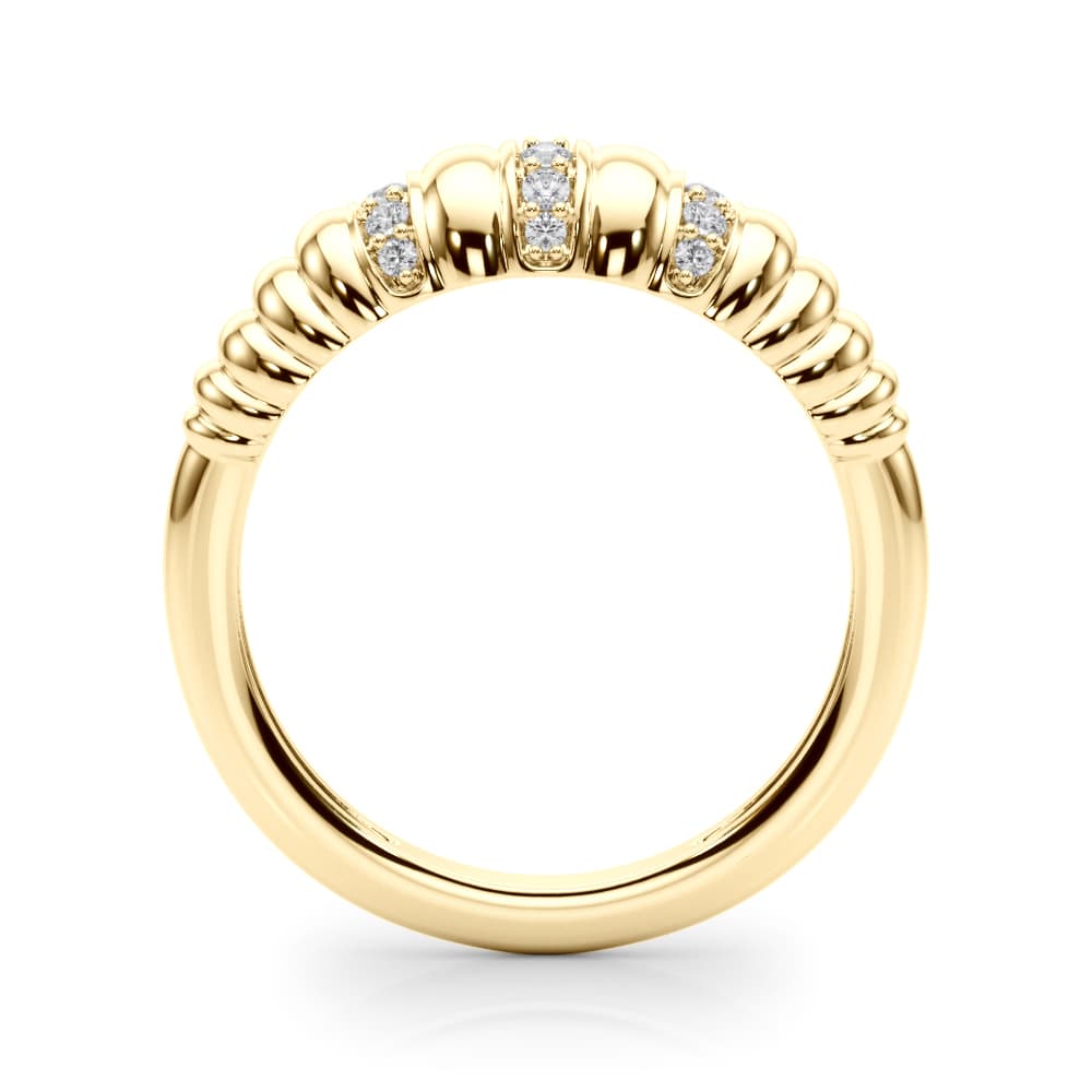 Accented Grooved Dome Fashion Ring (1/8 ct. tw.), Side view in yellow gold