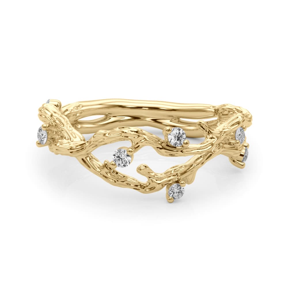Accented Textured Vine Ring (1/8 ct. tw.), On hand view in yellow gold
