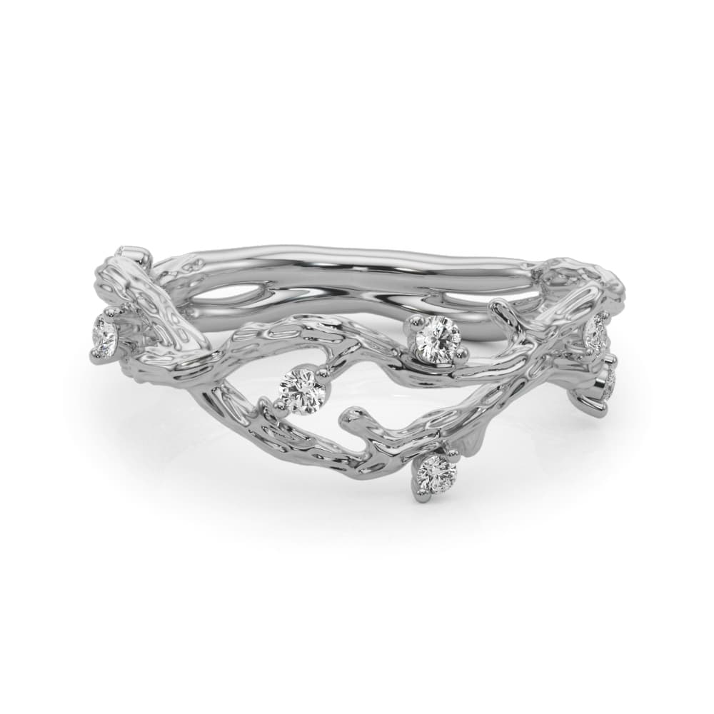 Accented Textured Vine Ring (1/8 ct. tw.), On hand view in white gold or platinum