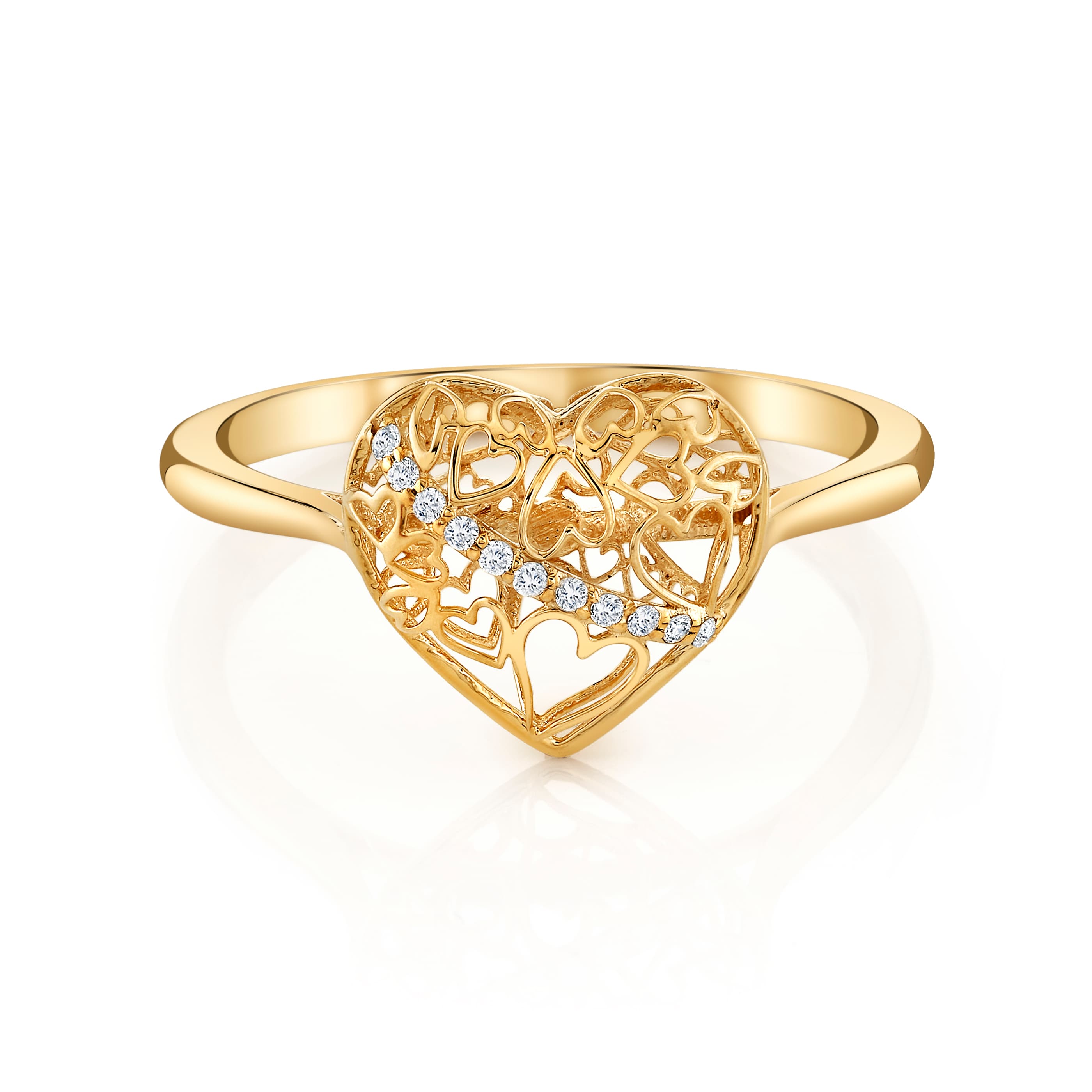 Light Weight Heart Ring (0.04 ct. tw.), Front view in yellow gold