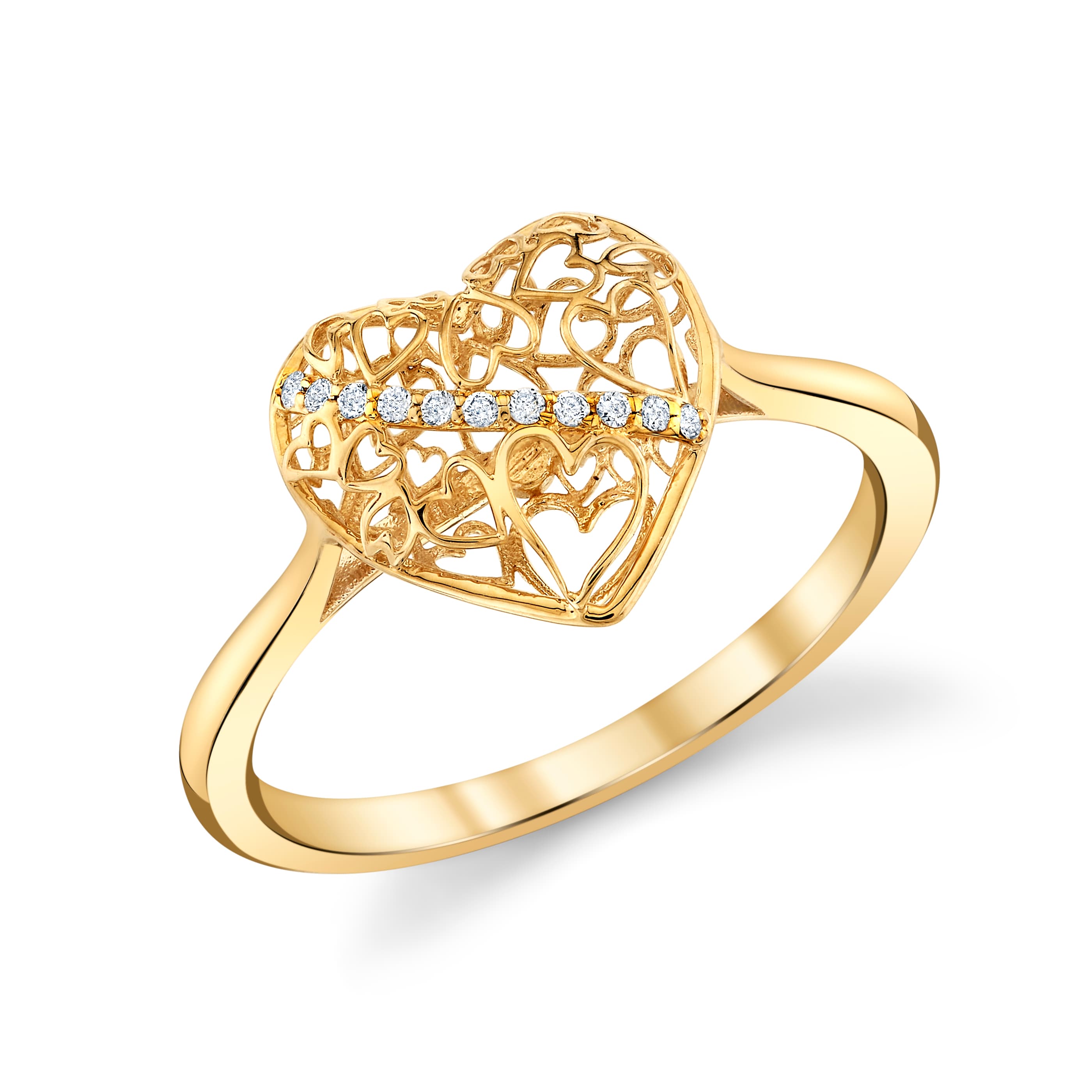 Light Weight Heart Ring (0.04 ct. tw.), Angle view in yellow gold
