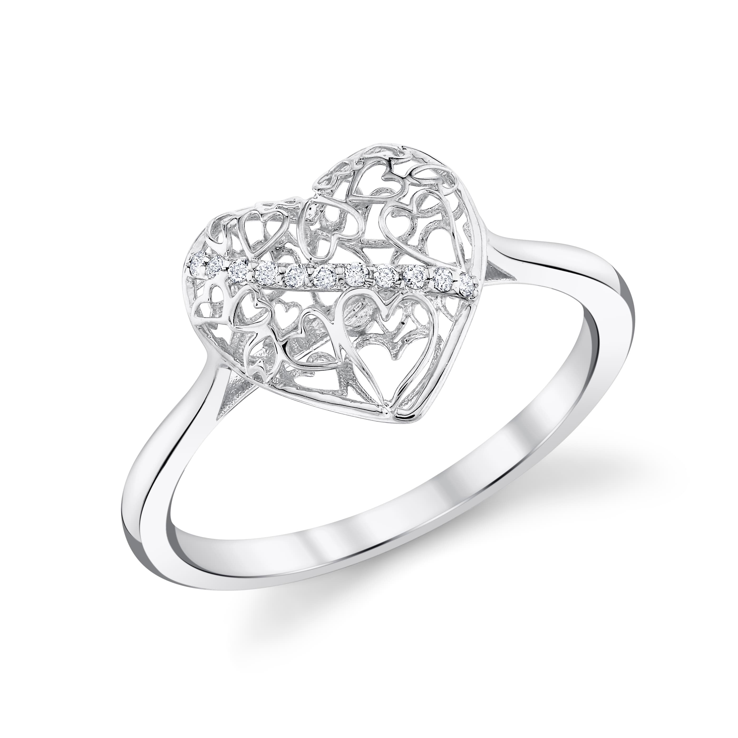 Light Weight Heart Ring (0.04 ct. tw.), Angle view in white gold or platinum