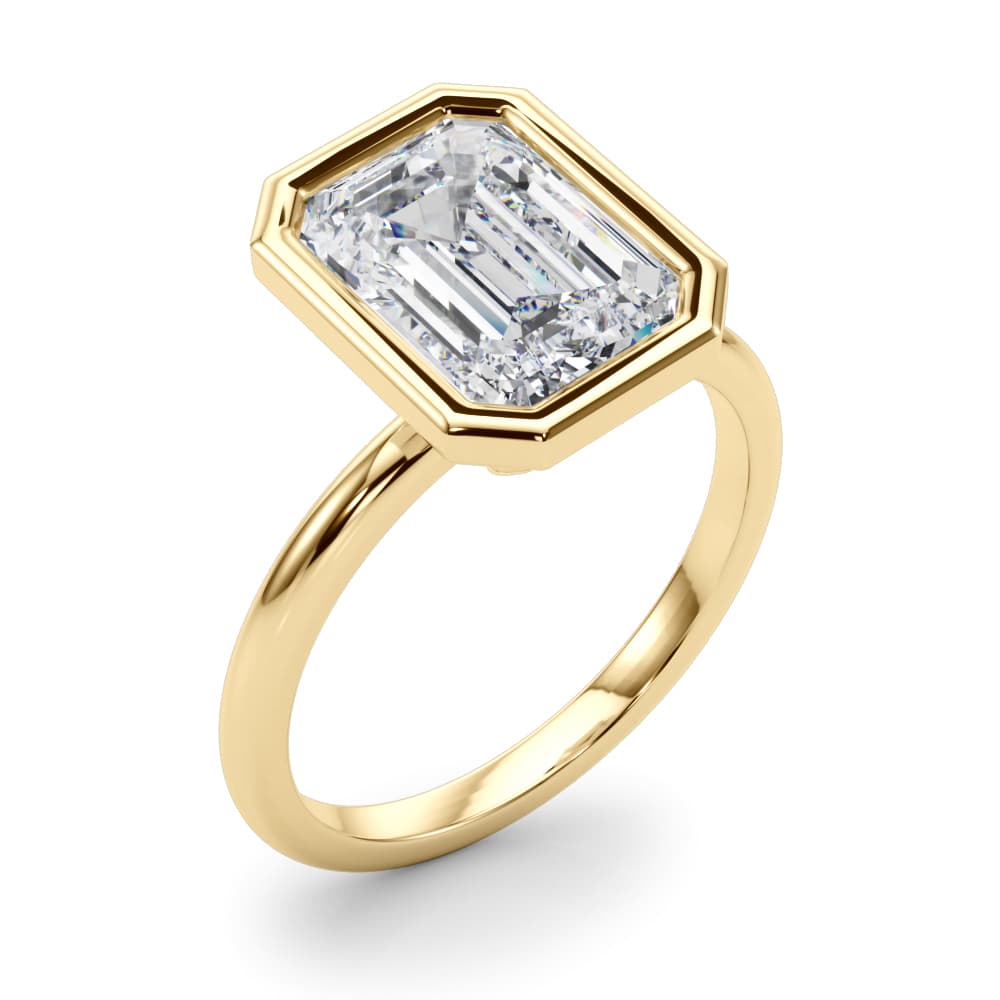 Solitaire Bezel Set Engagement Ring, style 85511, Angle view in yellow gold