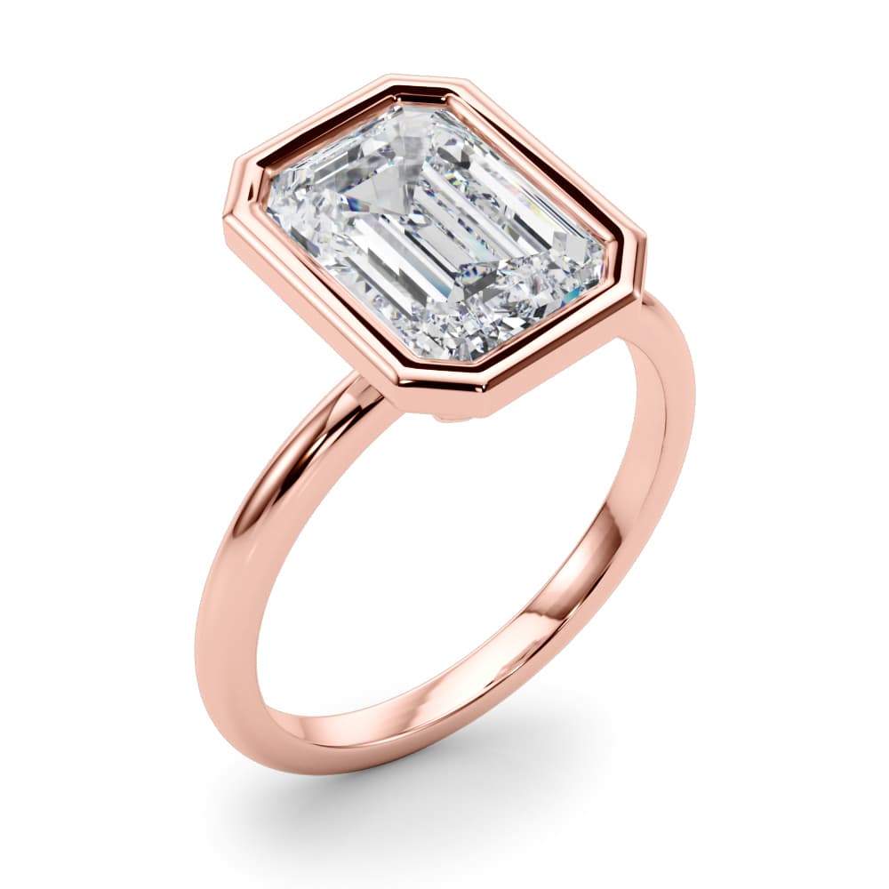 Solitaire Bezel Set Engagement Ring, style 85511, Angle view in rose gold
