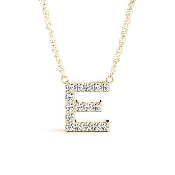 Initial E Pendant, Front view in yellow gold
