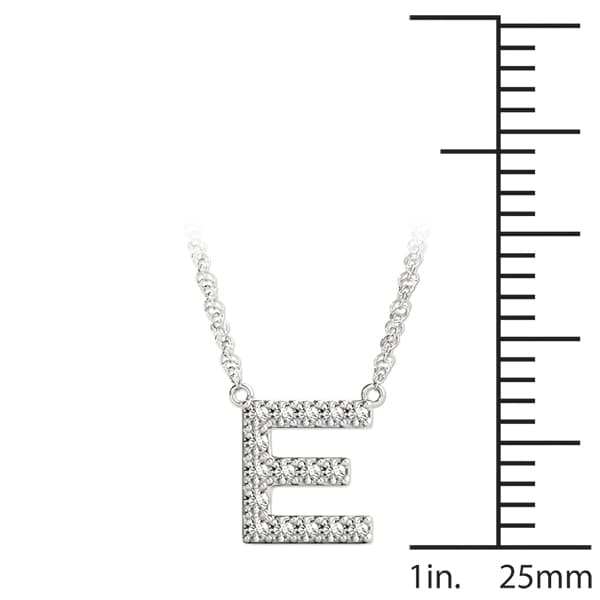 Initial E Pendant, On hand view in white gold or platinum