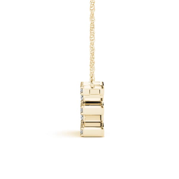 Initial E Pendant, Side view in yellow gold