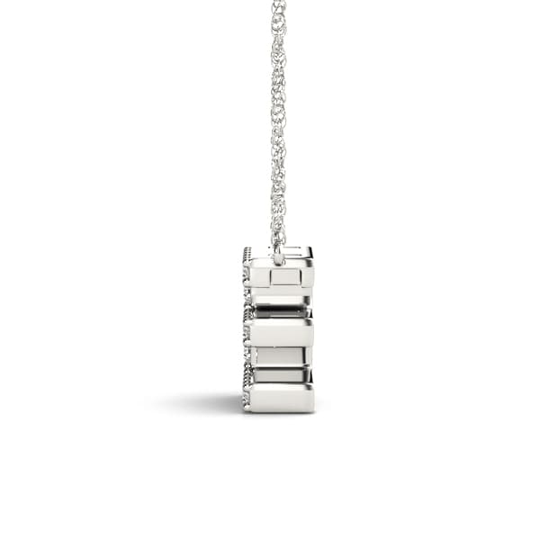 Initial E Pendant, Side view in white gold or platinum