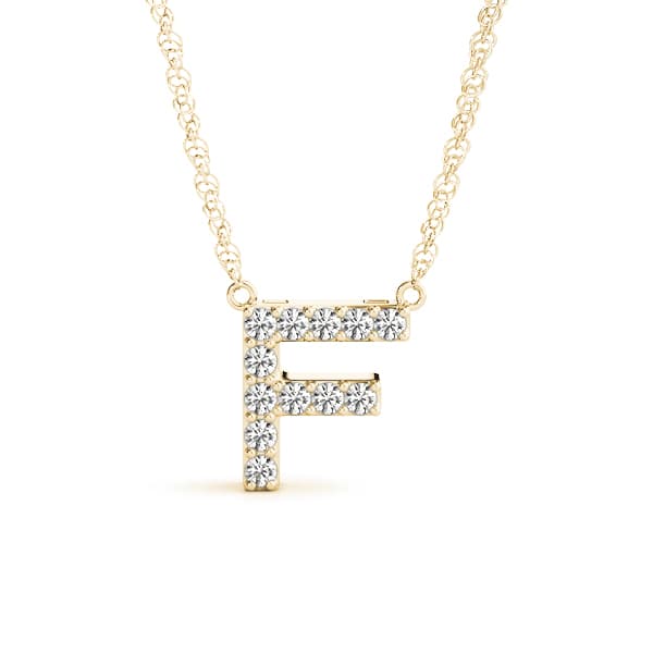 Initial F Pendant, Front view in yellow gold