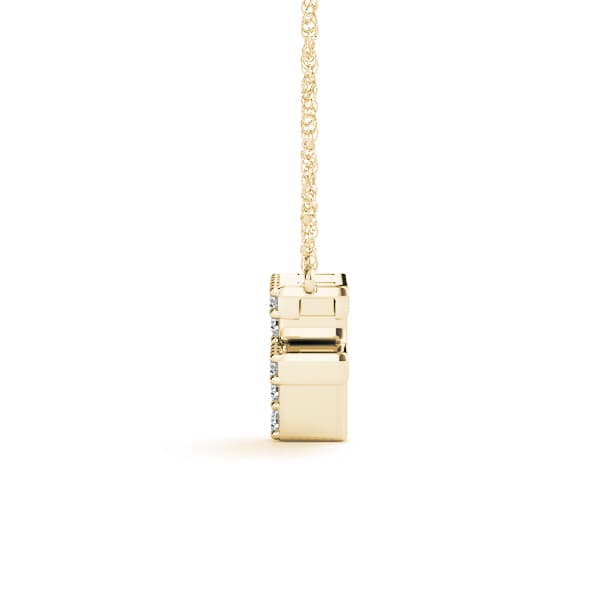 Initial F Pendant, Side view in yellow gold
