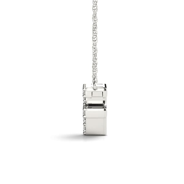 Initial F Pendant, Side view in white gold or platinum