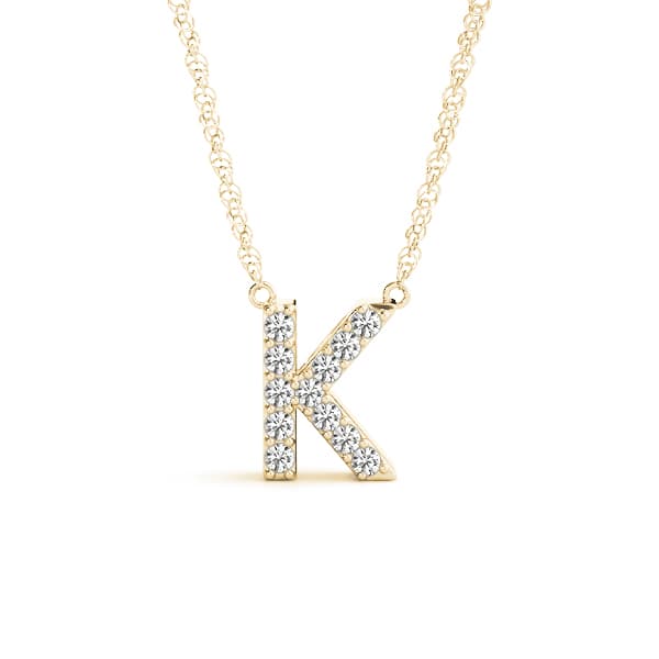 Initial K Pendant, Front view in yellow gold