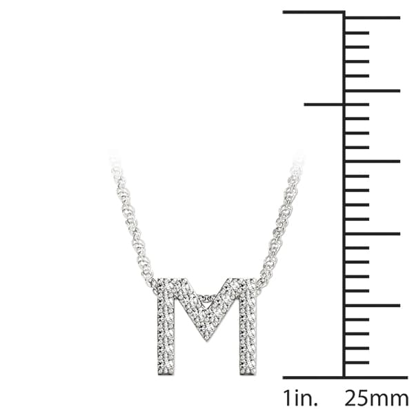 Initial M Pendant, On hand view in white gold or platinum