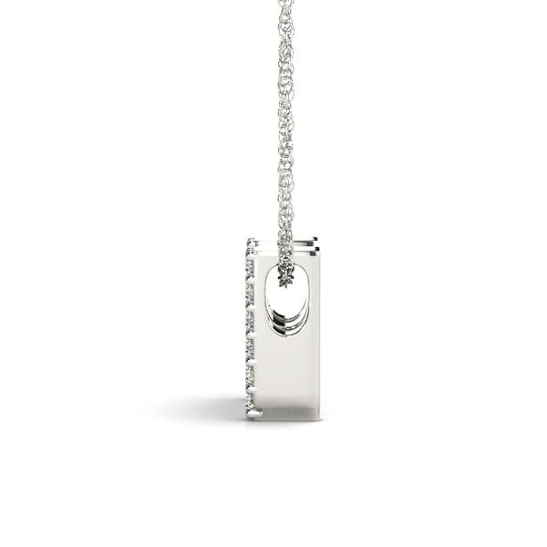 Initial M Pendant, Side view in white gold or platinum