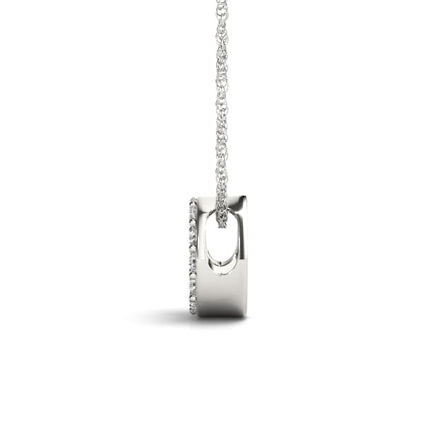 Initial O Pendant, Side view in white gold or platinum