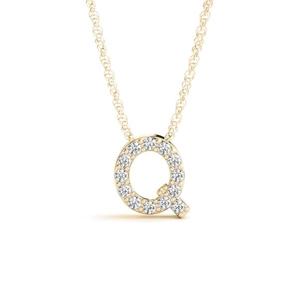 Initial Q Pendant, Front view in yellow gold