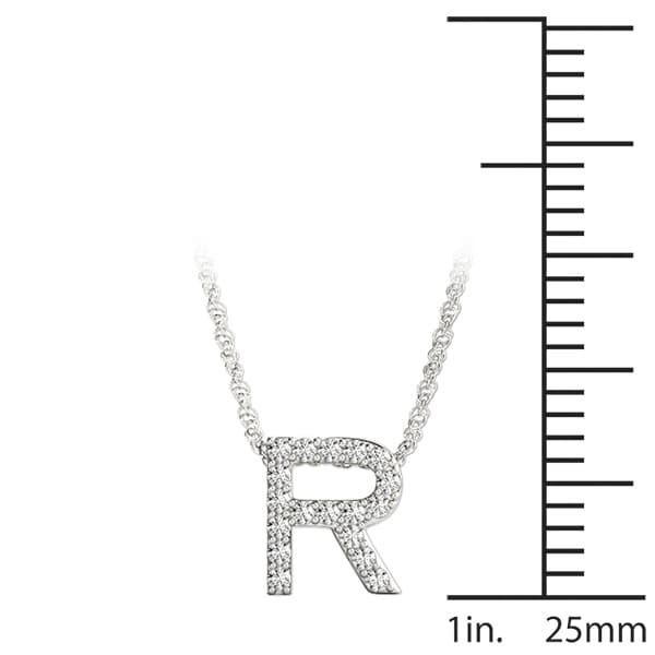 Initial R Pendant, On hand view in white gold or platinum