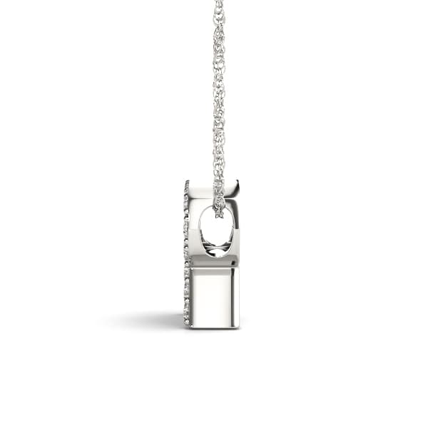 Initial R Pendant, Side view in white gold or platinum