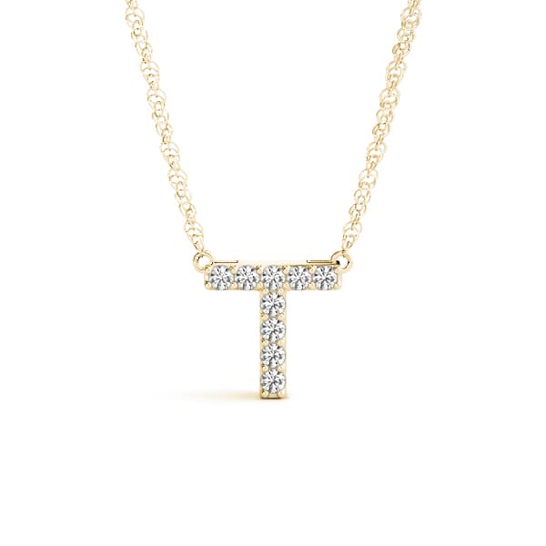 Initial T Pendant, Front view in yellow gold