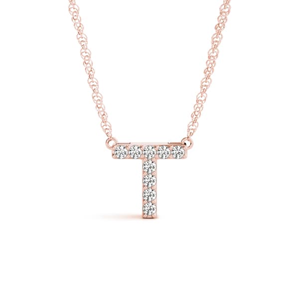 Initial T Pendant, Front view in rose gold