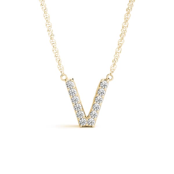 Initial V Pendant, Front view in yellow gold