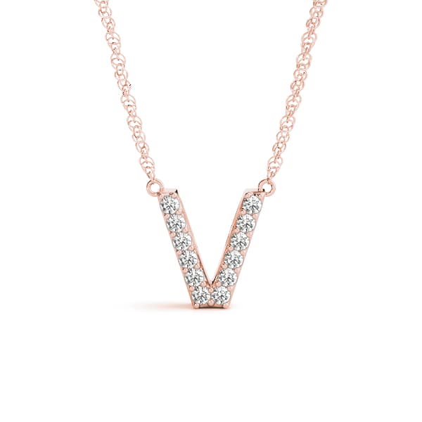 Initial V Pendant, Front view in rose gold