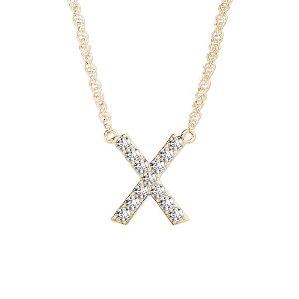 Initial X Pendant, On hand view in yellow gold