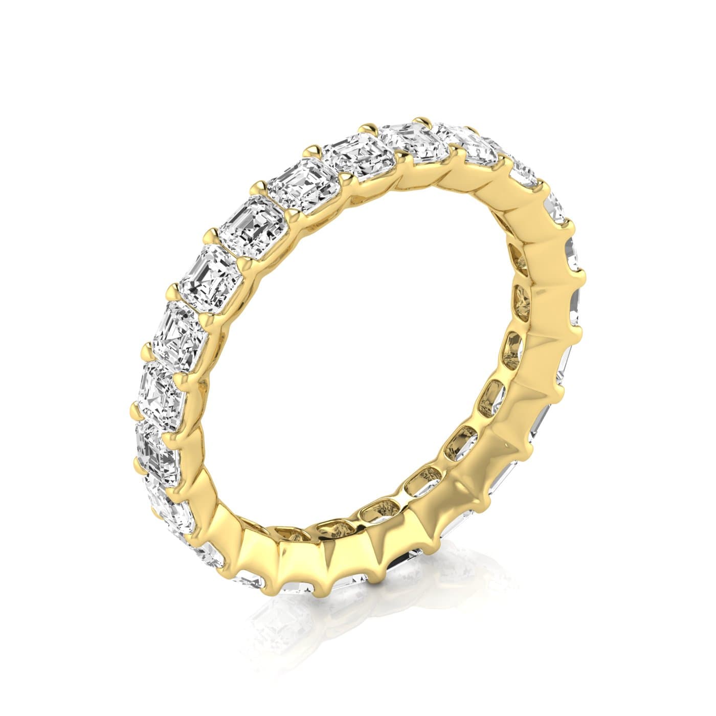 Full Eternity Asscher Diamond Wedding Band (2 ct. tw.), On hand view in yellow gold